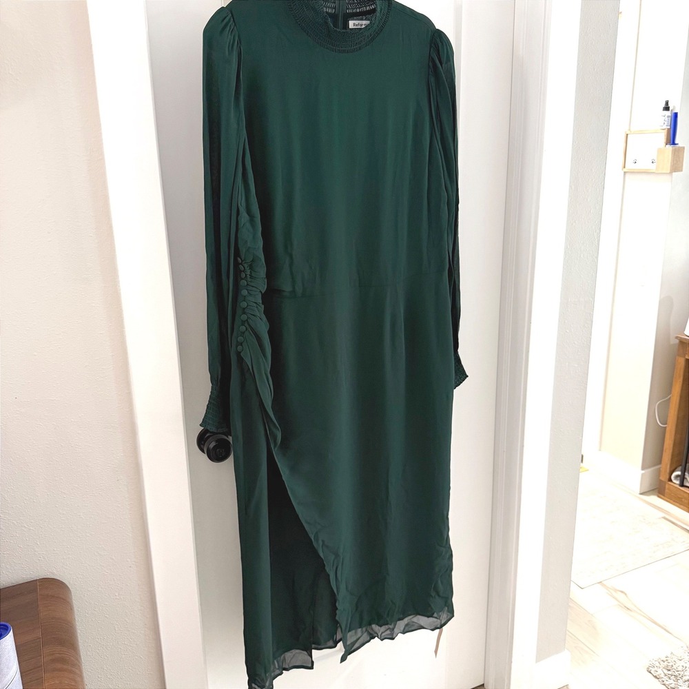 Reformation Aude High Neck Midi Dress Forest Green Sleeve Womens 18 NWT Classy - Picture 2 of 7